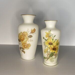 Vintage Frosted Glass Vase with Yellow Flowers